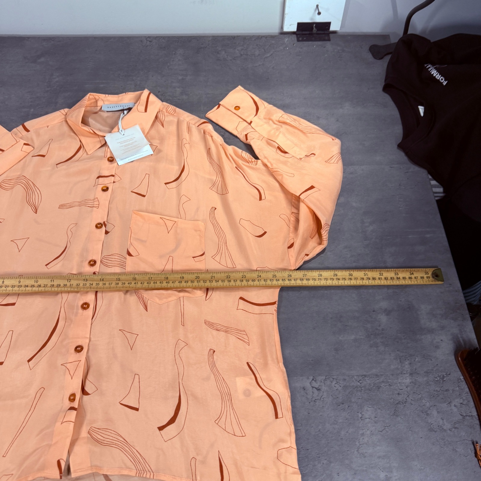 Ohsevendays Cecil Blouse Button Down Shirt Os Peach Abstract Geometric New $70 — image 4 of 8